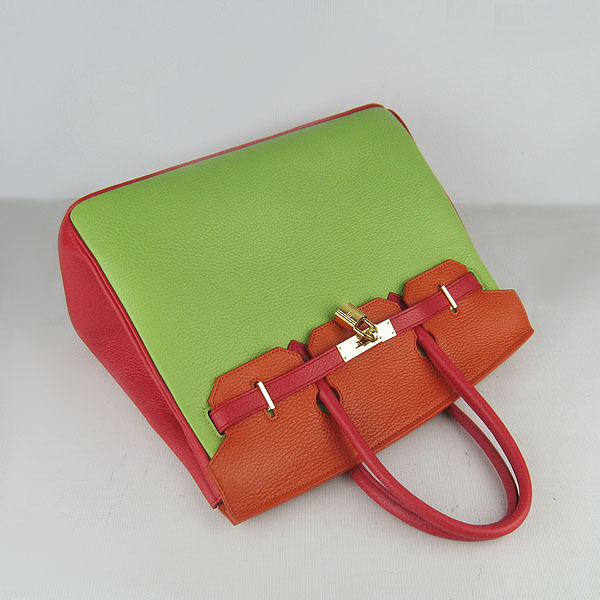 High Quality Fake Hermes 35CM Embossed Veins Leather Bag Red/Orange/Green 6089